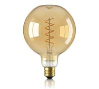 paul russells LED E27 Bulb, 4W = 25w Equivalent 250LM Dimmable Edison Screw Golden Tint Amber Glass Large Globe G125 Light Bulbs, 1800K Warm White, Flicker-Free, Squirrel Cage Vintage Lamps - 1 Pack