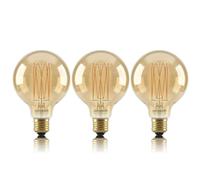 paul russells LED E27 Bulb, 7W = 50w Equivalent 600LM Dimmable Edison Screw G95 Vintage Style 2200K Warm White, Golden Tint Amber Glass Globe Light Bulbs, Flicker-Free, Squirrel Cage Lamps- 3 Packs