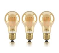 paul russells LED E27 Bulb, 7W = 50w Equivalent 600LM Dimmable Edison Screw Golden Tint Amber Glass Classic GLS Light Bulbs, 2200K Warm White, Flicker-Free, Squirrel Cage Vintage A60 Lamps - 3 Packs