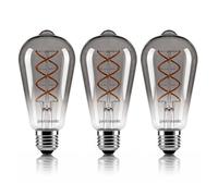 Paul Russells Led E27 Bulb, St64 Spiral Filament, 4.5W To 15W Equiv, 140Lm Dimmable, Smoked Grey Glass, 1800K Warm White, 3 Pack