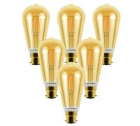paul russells LED Filament ST64 - Dimmable Bayonet Cap Fittings B22 LED Bulbs, 7Watt 725Lumens Antique Light Bulbs, 60w Equivalent, 2200K Extra Warm White Dimmer BC Energy Saving Décor Lamps, 6 Pack