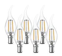 paul russells LED Flame Candle Filament Light - 2.5W 25W Equivalent Replacement, 250LM Lumens, 2700K Warm White, SBC B15 Small Bayonet Cap C35T Bulbs - Energy Saving Non-Dimmable Lamps - Pack of 6
