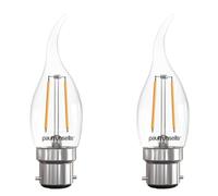 paul russells LED Flame Candle Filament Light - 2.5W 25W Equivalent Replacement, 250LM Lumens, 2700K Warm White, BC B22 Bayonet Cap C35T Bulbs - Bright Energy Saving Non-Dimmable Lamps - Pack of 2