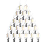 paul russells LED Flame Candle Filament Light - 2.5W 25W Equivalent Replacement, 250LM Lumens, 2700K Warm White, SBC B15 Small Bayonet Cap C35T Bulbs - Energy Saving Non-Dimmable Lamps - Pack of 20