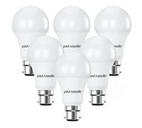 Paul russells LED GLS - Dimmable Bayonet Light Bulbs, 8.5W 806 Lumens B22 A60 LED Bulbs, 60w Equivalent, 4000K Cool White/Natural White, Dimmer Standard BC Energy Saving Ceiling Light, Pack of 6