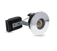 paul russells LED GU10 Recessed Ceiling Fire Rated Downlight Can with Polished Chrome Bezel, 65-70mm Cutout, IP65 Dust & Waterproof, Twist & Lock Design, Quick Connect, Décor Rooms, 1 Pack (NO Bulb)