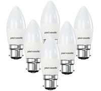paul russells LED Light Bayonet Cap B22, 40watt Equivalent, 4.9W 470LM LED Bulbs, 6500K Bright Daylight, Frosted C35 BC Candle Energy Saving Non-Dimmable Chandelier Lightbulbs, Pack of 6