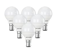 paul russells LED Light Small Bayonet Cap B15d, 60w Equivalent, 6.5W 806LM LED Bulbs, 2700K Bright Warm White, Mini Globe Frosted G45 SBC Golf Ball Energy Saving (Not Dimmable) Lightbulbs, 6 Pack