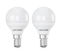 Paul Russells LED Light Small Edison Screw E14, 40w Equivalent, 4.9W 470 Lumens LED Bulbs, 2700K Bright Warm White, Mini Globe Frosted G45 SES Golf Ball Energy Saving (Not Dimmable) Lightbulbs, 2 Pack