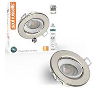 paul russells LED Recessed Ceiling Downlight, 3000K 4.8W 400lm Cutout 68-74mm Round Brush Nickel, IP44, Adjustable Tilt (Not Dimmable) 38° Spotlight for Kitchen, Bathroom, Bedroom, Hallways - 1 Pack