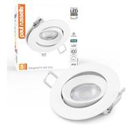 paul russells LED Recessed Ceiling Downlight, 3000K 4.8W 400lm Cutout 68-74mm, Round White IP20 Adjustable Tilt (Not Dimmable) 38° Spotlight for Kitchen, Living & Bathroom, Hallways Lights - 1 Pack