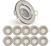 Paul Russells Led Recessed Downlight 4.8W 3000K Ip44 Brushed Nickel Adjustable Tilt Ceiling Spotlight 10 Pack