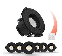paul russells LED Recessed Downlight, Dimmable Warm/Cool/Day White 3 Adjustable CCT, 6Watt, IP65 Water, Dust & Fireproof Round Spotlight with Fixed Bulb and Black Bezel Ceiling Lights, 6 Packs