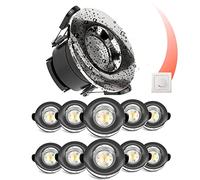 Paul Russells LED Recessed Downlight, Dimmable Warm/Cool/Day White 3 Adjustable CCT, 6Watt, IP65 Water, Dust & Fireproof Round Spotlight with fixed bulb and brush nickel bezel ceiling lights, 10 Packs