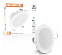 paul russells LED Recessed Downlights, 4.8Watt 390LM, Warm White 3000K, IP65 Rated, Not Dimmable, Round Spotlights for Kitchen, Living & Bathroom, Hallways Ceilings - Pack of 1 (White)