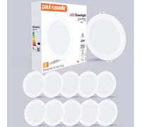 Paul Russells Led Round Panel Ceiling Lights, 20W 2150 Lumens, Spotlights, Ip20, 4000K Cool White, Pack Of 10