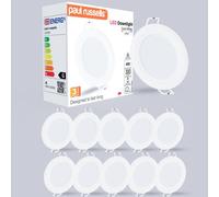 paul russells LED Ceiling Downlights, 4W Slim Recessed Bathroom Downlights, Kitchen Ceilings, 300 Lumens, 4000K Cool/Natural White, Cutout 70-80mm, Round Non-Dimmable Panel Spotlights, 10 Pack
