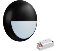 paul russells LED Ceiling & Wall Light Slimline Bulkhead, Adjust 12W/16W/20W - 120Lm/W, 3CCT 3000K/4000K/6500K, IP65, Eyelid Black Bezel, Modern Security Sensor Light for Commercial, Hallway, Outdoor