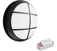 paul russells LED Ceiling & Wall Light Slimline Bulkhead, Adjust 12W/16W/20W - 120Lm/W, 3CCT 3000K/4000K/6500K, IP65, Grill Black Bezel, Modern Security Sensor Light for Commercial, Hallway, Outdoor