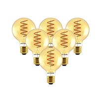 paul russells LED Spiral Filament Edison Screw Light E27 Globe G80, Vintage Industrial Bulbs - Pack of 6 - 25W Equivalent Replacement 4W 250LM Lumens 1800K ES Non-Dimmable Lamps - Retro Amber Glass