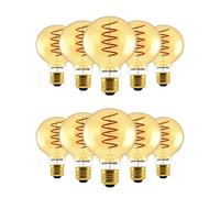 paul russells LED Spiral Filament Edison Screw Light E27 Globe G80, Vintage Industrial Bulbs - Pack of 10 - 25W Equivalent Replacement 4W 250LM Lumens 1800K ES Non-Dimmable Lamps - Retro Amber Glass