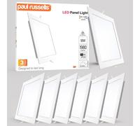 Paul Russells Led Square Panel Ceiling Lights, 18W 1980 Lumens, Spotlights, Ip20, 6500K Day Light, Pack Of 6