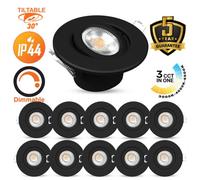 Paul Russells Set Of 10 Led Downlight Black Dimmable Tilt Recessed Ceiling Spotlight 6W 520 Lumens, Ip44, Colour Changeable Cct3