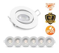 Paul Russells Set Of 6 Led Downlight White Non-Dimmable Tiltable Recessed Ceiling Spotlight 4.8W 400 Lumens Ip20 Warm White 3000K
