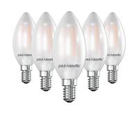 paul russells Small Edison Screw LED Filament Pearl Frosted Candle E14 Light, 25w Equivalent Replacement 2.5W 250LM 2700K Warm White C35 Bulbs, Ceiling Fittings Chandelier Energy Saving, Pack of 5