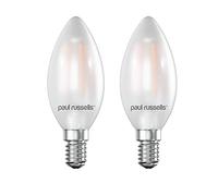 paul russells Small Edison Screw LED Filament Pearl Frosted Candle E14 Light, 25w Equivalent Replacement 2.5W 250LM 2700K Warm White C35 Bulbs, Ceiling Fittings Chandelier Energy Saving, Pack of 2