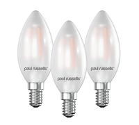 paul russells Small Edison Screw LED Filament Pearl Frosted Candle E14 Light, 25w Equivalent Replacement 2.5W 250LM 2700K Warm White C35 Bulbs, Ceiling Fittings Chandelier Energy Saving, Pack of 3
