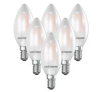 paul russells Small Edison Screw LED Filament Pearl Frosted Candle E14 Light, 25w Equivalent Replacement 2.5W 250LM 2700K Warm White C35 Bulbs, Ceiling Fittings Chandelier Energy Saving, Pack of 6