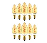 paul russells Spiral Filament LED Candle Small Edison Screw E14 2.5W Vintage Light - Replace 15W Extra Warm White 1800K SES C35 Amber Retro Style Decorative Non-Dimmable Bulbs No Flicker - Pack of 10