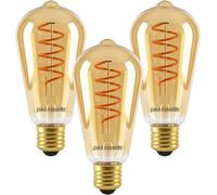Paul Russells Spiral St64 Amber Dimmable Led Filament Edison Screw Bulb With E27 Base, 4W 1800K Extra Warm White Pack Of 3