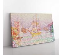 Paul Signac The Harbour at Marseilles Classic Painting Canvas Wall Art Print Ready to Hang, Framed Picture for Living Room Bedroom Home Office Décor, 50x35 cm (20x14 Inch)