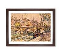 Paul Signac Tugboat at the Pont Neuf Paris Classic Painting Framed Wall Art Print, Ready to Hang Picture for Living Room Bedroom Home Office Décor, Walnut A2 (64 x 46 cm)