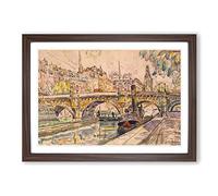 Paul Signac Tugboat at The Pont Neuf Paris Framed Print | A2 Walnut Framed Wall Art | Ready to Hang | Modern Nature Picture | Living Room Bedroom Lounge Office