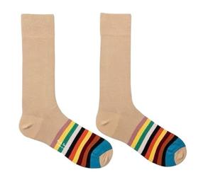 Paul Smith Carter Tipping Brown Socks Camel and Colourful Stripes. One Size