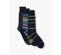 Paul Smith Mens Black Stripe-pattern Knitted Pack of Three Cotton-blend Socks 1 Size
