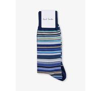 Paul Smith Mens Blue Signature Stripe Ribbed-trim Cotton-blend Socks