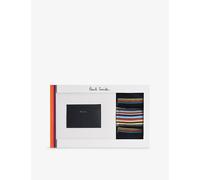 Paul Smith Mens Paul Smith Leather Card Holder and Striped Socks Gift Set Black