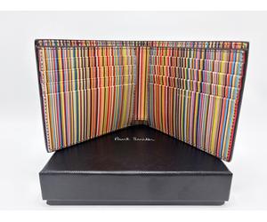 PAUL SMITH Signature Stripe Black Leather Billfold Wallet Classic
