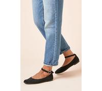 Paula Faux Suede Square Toe Ankle Strap Ballet Pumps Dorothy Perkins Natural Black 7