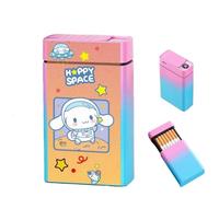 Paulapang 2024 Cartoon Cute Girl Cigarette Case Lighter 2 in 1, Large Capacity Cigarette Lighter, Rechargeable Cigarette Case Lighter, Portable Lighter (Color : D)