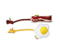 Paulde Dog Toy Breakfast Set - Bacon & Egg Plush Toy with Rope and Squeak Function, Robust Toy for All Dogs