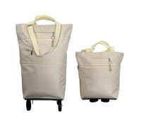 Paulde Shopping Bag 2-in-1, Carry Bag and Foldable Shopping Trolley with Wheels, Foldable Wheels, Quick Unfolding (Cream)