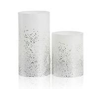 Pauleen 48008 Glowing Glitter Candle Set of 2 Real Wax LED Candles with Warm White Flickering Flame White Silver Wax for Birthdays, Weddings, Party, Christmas