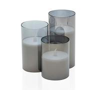 Pauleen 48026 Classy Smokey Candle 3-Piece Set Battery Grey/White Glass/Wax