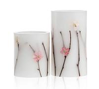 Pauleen Shiny Blossom Candle Set of 2 Real Wax LED Candles with Warm White Flickering Flame Wax for Birthdays, Weddings, Party, Christmas 48010, White, Pink, Brown