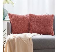 PAULEON Cushion Covers 2 Pack - 40x40 cm Samba Red - Sherpa Melange - Living Room Decorative Cushions Accessories - Perfect Couch, Sofa, Bed Premium Pillow Cover